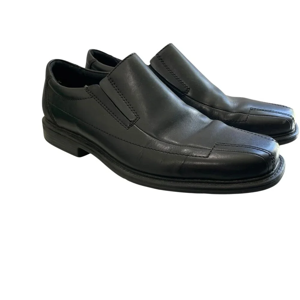 Clarks Leather England Deane Square Toe Loafer Mens 10M Black Office Career Work